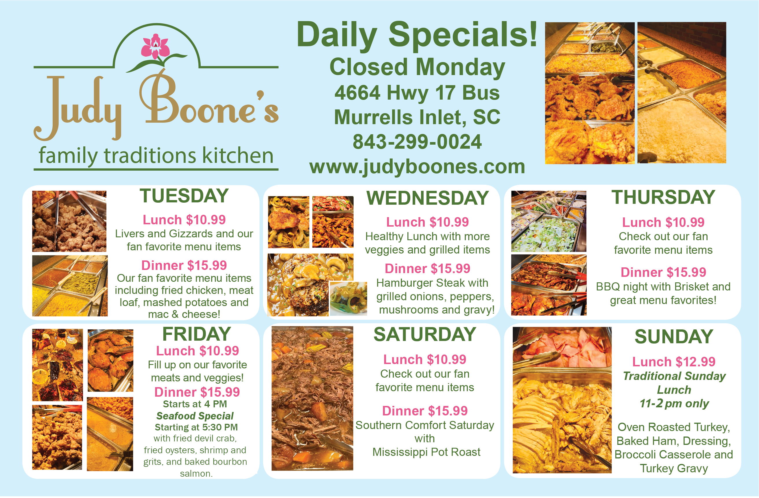 Judy Boones Menu